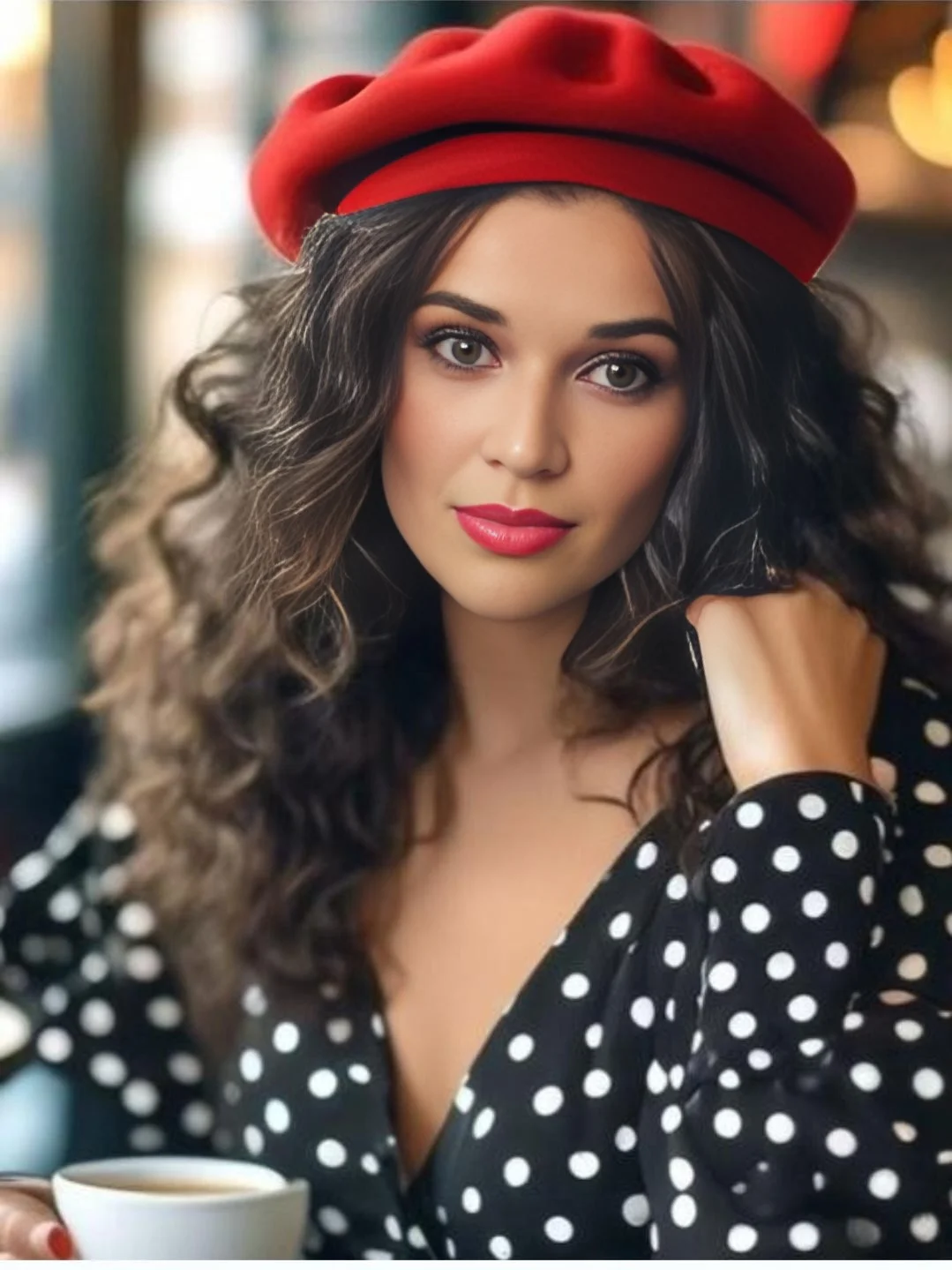 Portrait lifestyle d'Emma à la terrasse d'un café typique d'Aix-en-Provence en saison automnale.